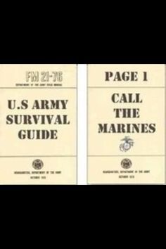 two us army survival manuals, one with marine emblem and the other with marines insignia