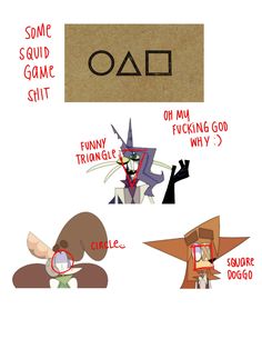 an image of some cartoon characters with words on them that say oa and q