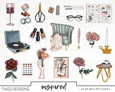 this is an illustration of various items that can be used to decorate furniture and home decor