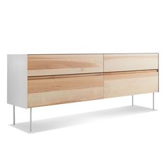 the sideboard is made out of wood and metal legs, with two doors on each side