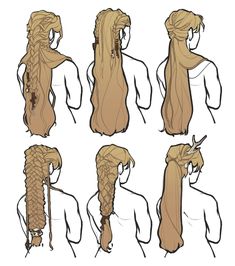 the stages of braiding hair in different positions and directions, from front to back