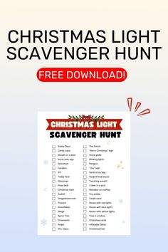 a christmas light scavenger hunt is shown with the text, free printable