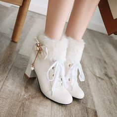 Gender: For Women Style: Fashion,KoreanOccasion: Casual,Party/Club,Office/Career,DressHeel Height: 6cmPlatform Height: 1cmSeason: Spring,Summer,Fall/Autumn,WinterPackage Contents: 1 x Shoes (Pair)Size Guide:28 = foot length 18.5-19cm (Foot width=6.5-7cm)29 = foot length 19-19.5cm (Foot width=7cm)30 = foot length 19.5-20cm (Foot width=7-7.5cm)31 = foot length 20-20.5cm (Foot width=7.5cm)32 = foot length 20.5-21cm (Foot width=7.5-8cm)33 = foot length 21-21.5cm (Foot width=8cm)34 = foot length 21.5 Bowknot Shoes, Fur Ankle Boots, Wedding Boots, Block Heel Ankle Boots, Girly Shoes, Heel Ankle Boots, Shoes Heels Pumps, High Heel Boots Ankle, Sweet Lolita