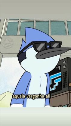 a cartoon penguin wearing sunglasses and sitting in front of a tv