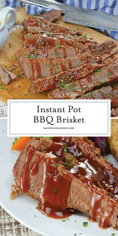 instant pot bbq brisket on a plate with gravy