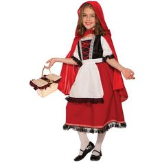 Girls Deluxe Red Riding Hood Costume, Multicolor Red Hood Costume, Little Red Riding Hood Costume, Riding Hood Costume, Cute Red Dresses, Red Riding Hood Costume, Costumes For Teens, Hooded Cape, Hooded Dress, Cape Dress