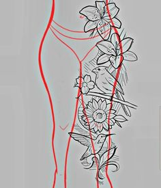 Tattoo Ideas Female Sleeve Stencil, Hand Tattoo Designs Drawings, Leg Tattoos Women Outline, Leg Sleeve Tattoo Sketch, Leg Sleeve Stencil Tattoo, Side To Leg Tattoos Women, Unique Leg Tattoos Women Design, Garden Theme Sleeve Tattoo, Thigh Cuff Tattoo Stencil