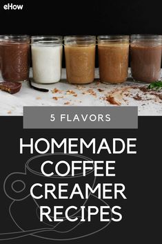 five jars filled with homemade coffee creamer