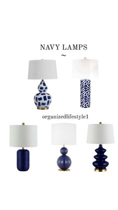 the navy lamps are all different colors and sizes