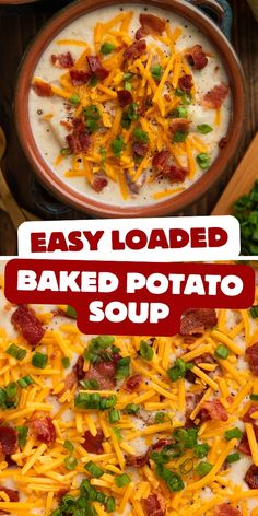 baked potato soup with bacon and cheese in a bowl