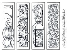 four bookmarks with flowers and pumpkins on them