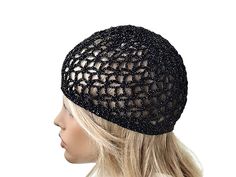 This stylish summer beanie - the perfect accessory for any gothic fashion enthusiast! This Black lace hat embodies a vintage style that adds a touch of retro charm to any outfit. With its unique mesh design, it offers a distinct and edgy look that will surely make heads turn. Whether you're attending a music festival, a beach party, or simply strolling down the street, this fitted hat will elevate your style to new levels of chicness.  Measurements: High - about 7.09 - 7.48 inches - 18 - 19 cm P Black Crochet Hat For Festivals (one Size Fits Most), Black Crochet Cap Hat, Black Adjustable Crochet Hat, Adjustable Black Crochet Cap, Casual Black Crochet Hat, One Size, 1920s Hat, Summer Beanie, Mesh Hat, Mesh Design