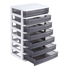 a white and grey stacking unit with five drawers