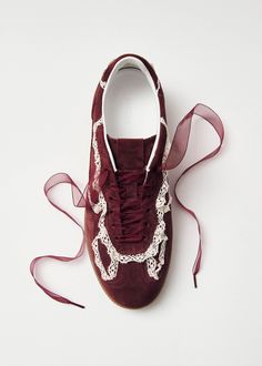 Tb.490 Crochet Burgundy Leather Sneakers | ALOHAS Red Platform Sneakers, Spring Summer 2024 Shoes, Alohas Sneakers Outfit, Dark Red Sneakers, Alohas Sneakers, Cool Sneakers Women, Aloha Sneakers, Walking Shoes For Europe, Painted Leather Shoes