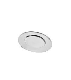 an empty silver plate on a white background