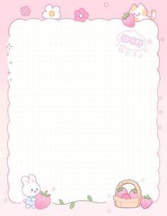 an image of a pink background with hello kitty and strawberries in the foreground