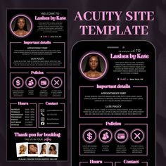 a black and pink resume template with an image of a woman's face on it