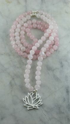 Blossom_Mala_Necklace_108_Rose_Quartz_Mala_Beads_Buddhist_Prayer_Beads Gem Bracelets, Mala Beads Diy, Buddhist Beads, Pooja Decor, Rose Quartz Mala, Mala Jewelry, Mala Bead Necklace, Mala Meditation, Buddhist Prayer