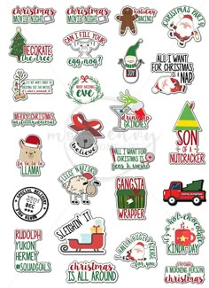 christmas stickers are shown on a white background