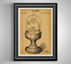 an old fashioned poster with a glass dome on it's base and the words,