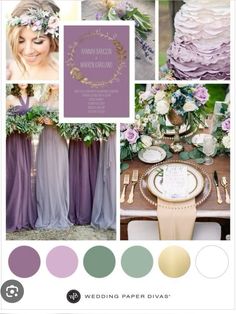 the wedding color scheme is purple and green