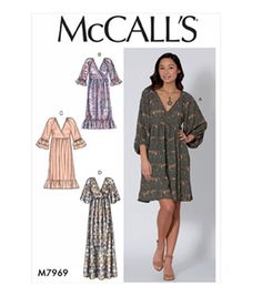 a women's dress and top sewing pattern from the mccalls catalog, featuring an image