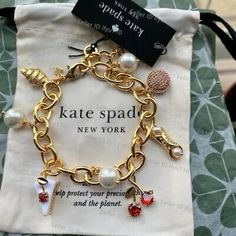 #notmypicture #dmforcredit #credittoowner Jewlery Charm Bracelet, Coquette Charm Bracelet, Gold Jewelry Inspiration, Kate Spade Charm Bracelet, Charm Bracelet Ideas, Charm Bracelet Aesthetic, Random Trinkets, Cherry Jewelry, Charm Bracelet Diy