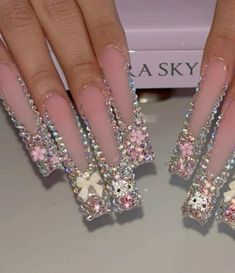 @ppinkbands Bling Acrylic Nails Rhinestones, Quinceanera Nails, Super Cute Nails, Punk Nails, Hard Nails, Winter Nails Acrylic, Colored Acrylic Nails, Girly Acrylic Nails, Short Square Acrylic Nails