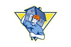 a house repair worker holding a wrench in his hand - buildings logo templates