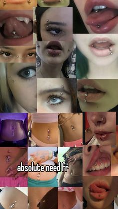 a collage of photos with different types of piercings on their mouths and lips