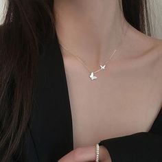 Necklaces Star, Lariat Necklaces, Zircon Necklace, Korean Jewelry, Stainless Steel Chain Necklace, Butterfly Wedding, Choker Pendant, Accessories Style