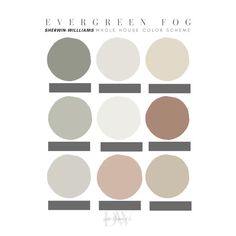 the color scheme for evergreen fog is shown in shades of gray, beige and white