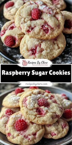 raspberry sugar cookies are stacked on top of each other and ready to be eaten