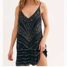 Free People Black Beaded Art Deco Mini Slip Dress In Euc! Size M! Free People Mini Dress, Mini Slip, Mini Slip Dress, Mini Sweater Dress, Mini Velvet Dress, Free People Black, Romper With Skirt, 50's Dress, Buy Dress