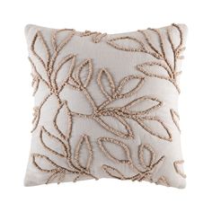 Fenton Cushion CUSHION KAS AUSTRALIA Natural Square 50x50cm Cushion Arrangement, Embroidered Leaf, Bedroom Cushions, Leaf Silhouette, Embroidered Leaves, Embroidered Cushions, Straight Stitch, Cushion Inserts, Floral Botanical