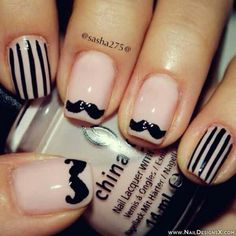 Mustache nails Mustache Nail Art, Mustache Nails, China Nails, Colorful Nail Art, Happy Nails, Great Nails, Beautiful Nail Designs, Nail Polish Designs