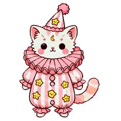 a cartoon cat wearing a pink and white striped outfit with stars on it's chest