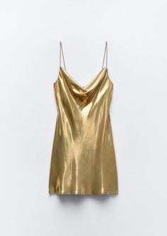 Front Gold Slip Mini Dress Slip Mini Dress, Zara, Mini Dress, Wall, Gold