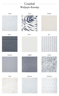 the wallpaper roundup is shown in shades of blue, white and grey with palm leaves