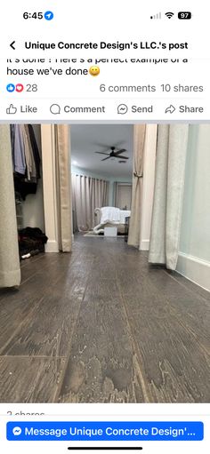 an instagramted photo of someone's bedroom with wood flooring and white curtains