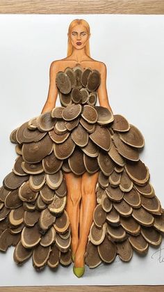 a drawing of a woman in a dress made out of coins