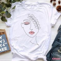 Qteee - Printed Short-sleeve Shirt T Shirt Painting, Shirt Art, Round Neck Sweaters, Floral Print Shorts, Top Casual, Sleeve Cotton, Short Tops, Shirt Sleeves, Printed Shorts