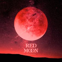 a red moon with the words red moon on it in front of a purple sky