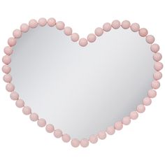 a heart shaped mirror with pink beads hanging from it