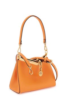 100% Calf Leather (, 100% Bovine Leather) Classic Orange Evening Bag, Classic Orange Bag With Gold-tone Hardware, Chic Orange Satchel For Evening, Chic Orange Evening Satchel, Elegant Orange Satchel, Orange Evening Bag With Detachable Handle, Orange Evening Shoulder Bag With Removable Pouch, Evening Orange Shoulder Bag With Removable Pouch, Formal Orange Bag With Detachable Strap