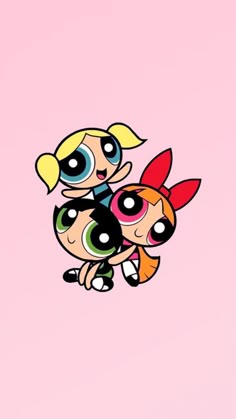 the powerpuff girls wallpaper with two cartoon characters on it, one is pink and