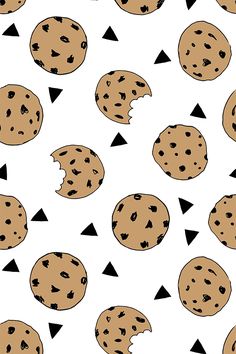 an image of chocolate chip cookies with black arrows on white background for wallpaper or fabric