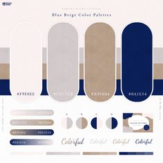 the blue, beige and white color palettes are all in different shades to choose from