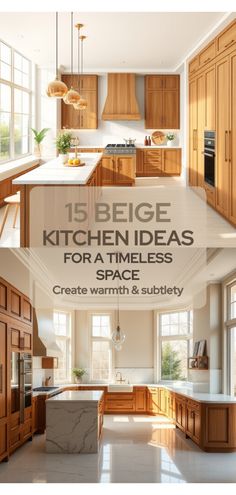 beige kitchen ideas Creamy Cabinets, Beige Kitchen, Beige Tile