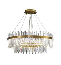 a large chandelier with multiple lights hanging from it's center circle, on an isolated white background